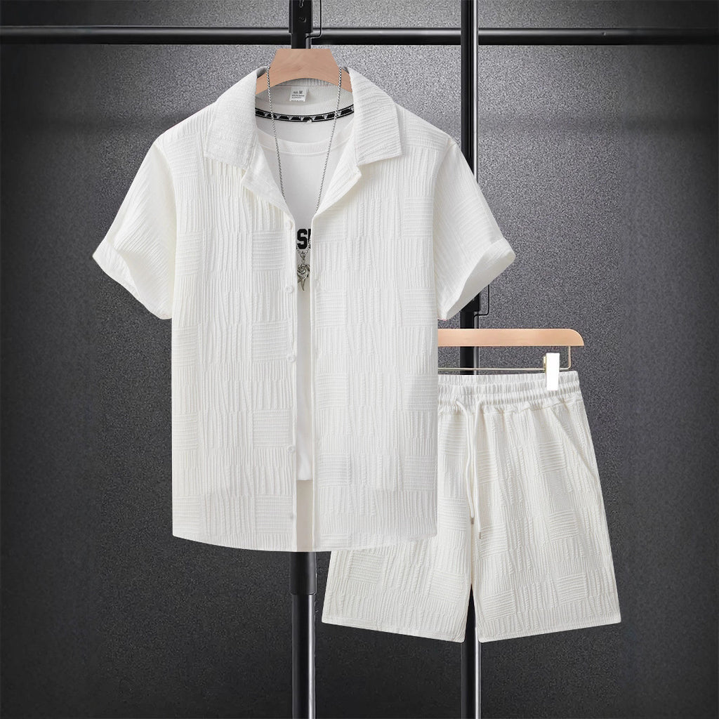 Men's Jacquard Short-Sleeve Shirt & Shorts Set - Summer Outfit
