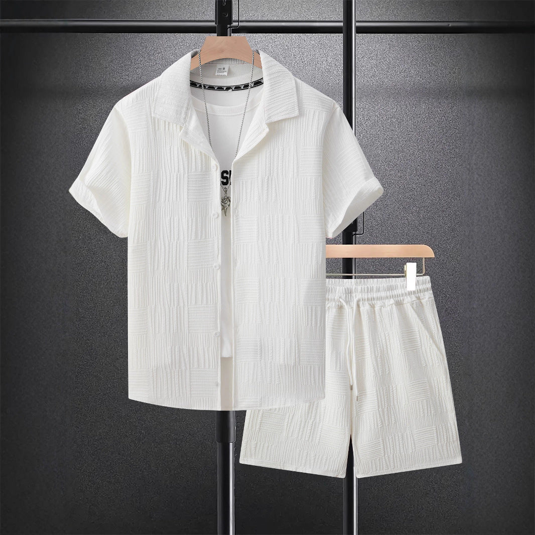 Men's Jacquard Short-Sleeve Shirt & Shorts Set - Summer Outfit