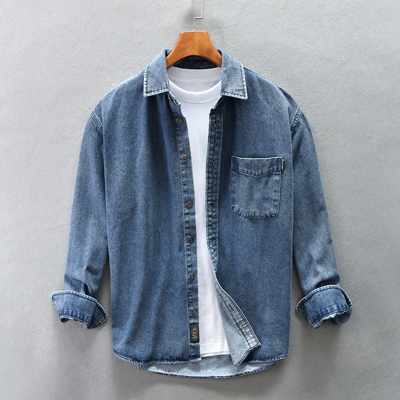 Men's Loose-Sleeved Denim Shirt - Relaxed Fit