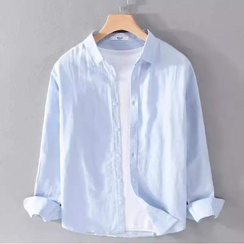 Men's Linen Casual Long Sleeve Shirt - Breathable Summer Shirt