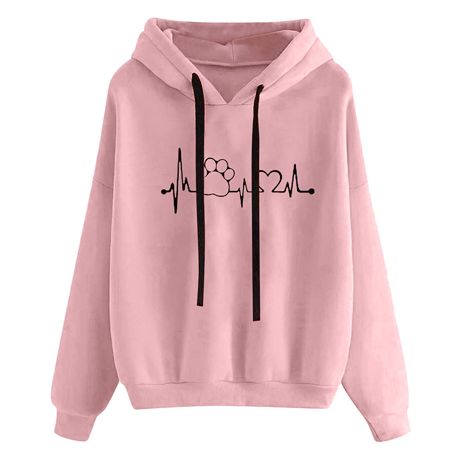 Women's Hooded Sweatshirt - Loose Fit Printed Pullover
