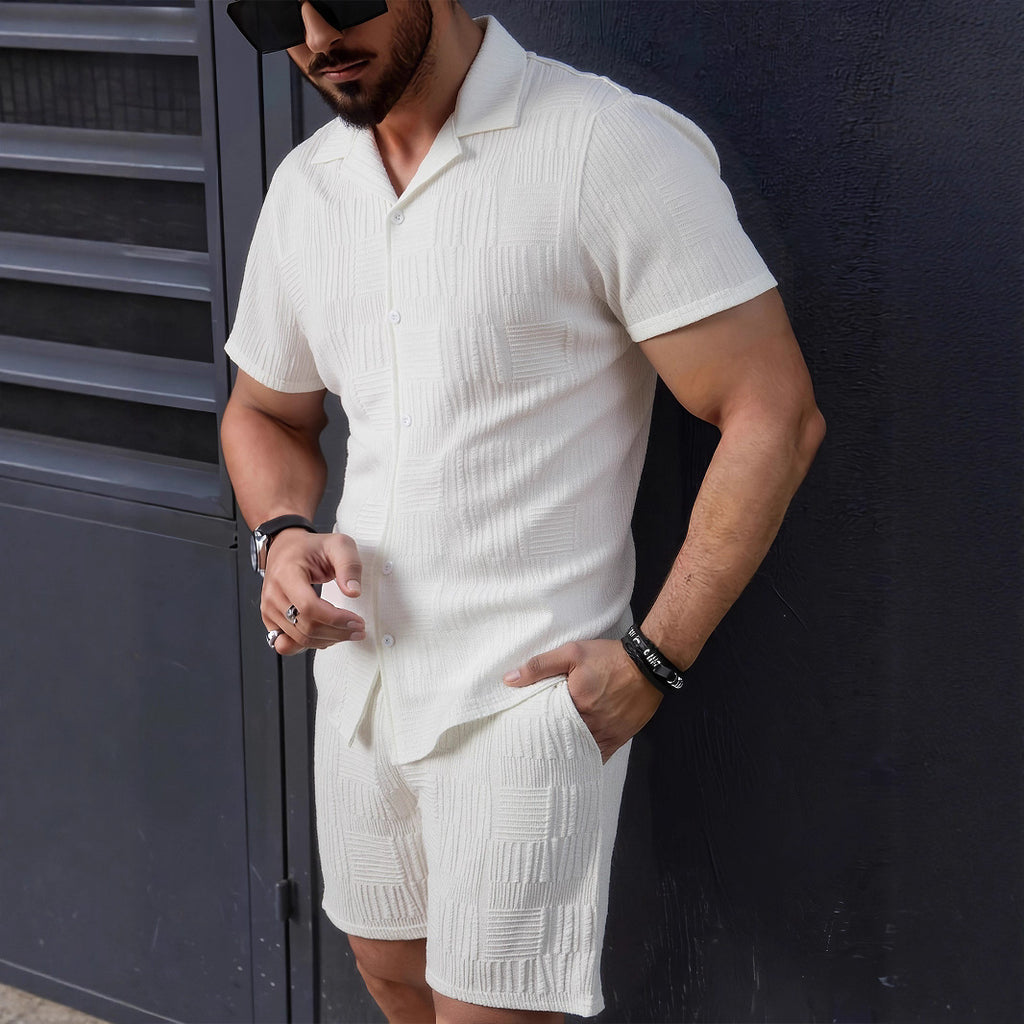 Men's Jacquard Short-Sleeve Shirt & Shorts Set - Summer Outfit