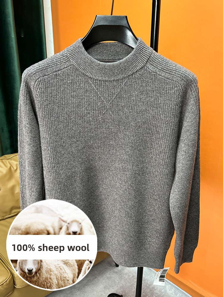 Men's Pure Wool Thickened Jacquard Half Turtleneck Sweater