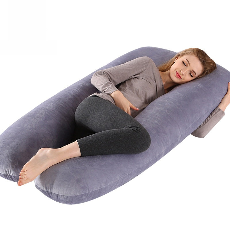 Cotton U-Shaped Pregnancy Support Pillow for Side Sleeping and Nursing