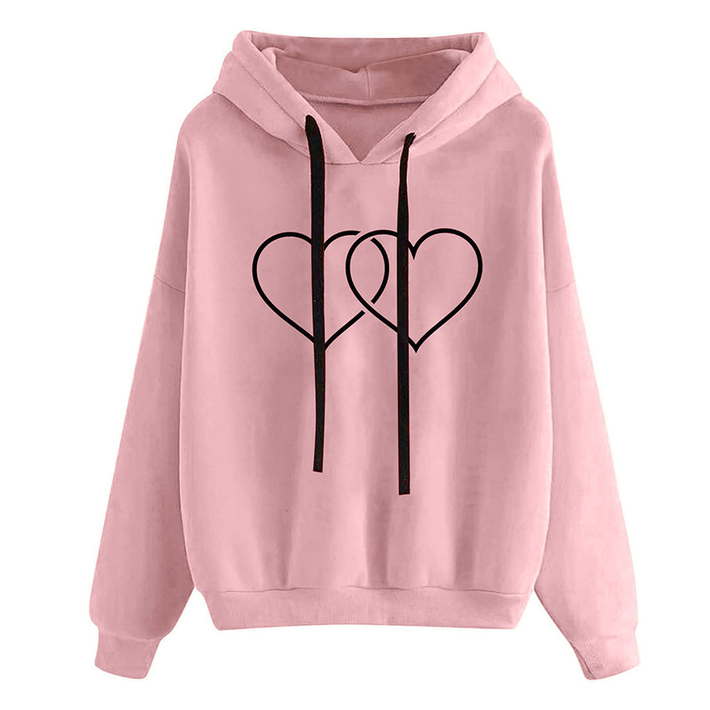 Women's Hooded Sweatshirt - Loose Fit Printed Pullover