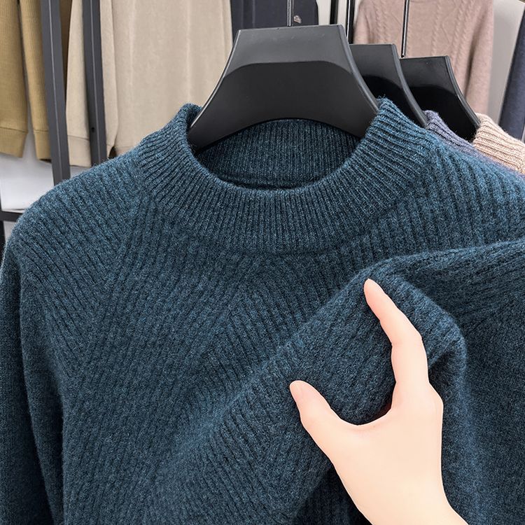 Men's Pure Wool Thickened Jacquard Half Turtleneck Sweater