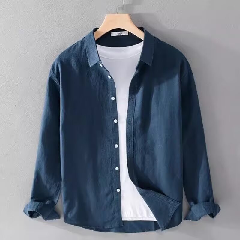 Men's Linen Casual Long Sleeve Shirt - Breathable Summer Shirt