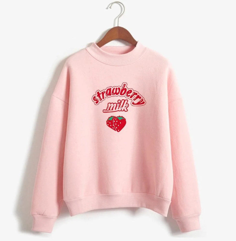 Cute Strawberry Print Cotton Hoodie - Cozy Pullover