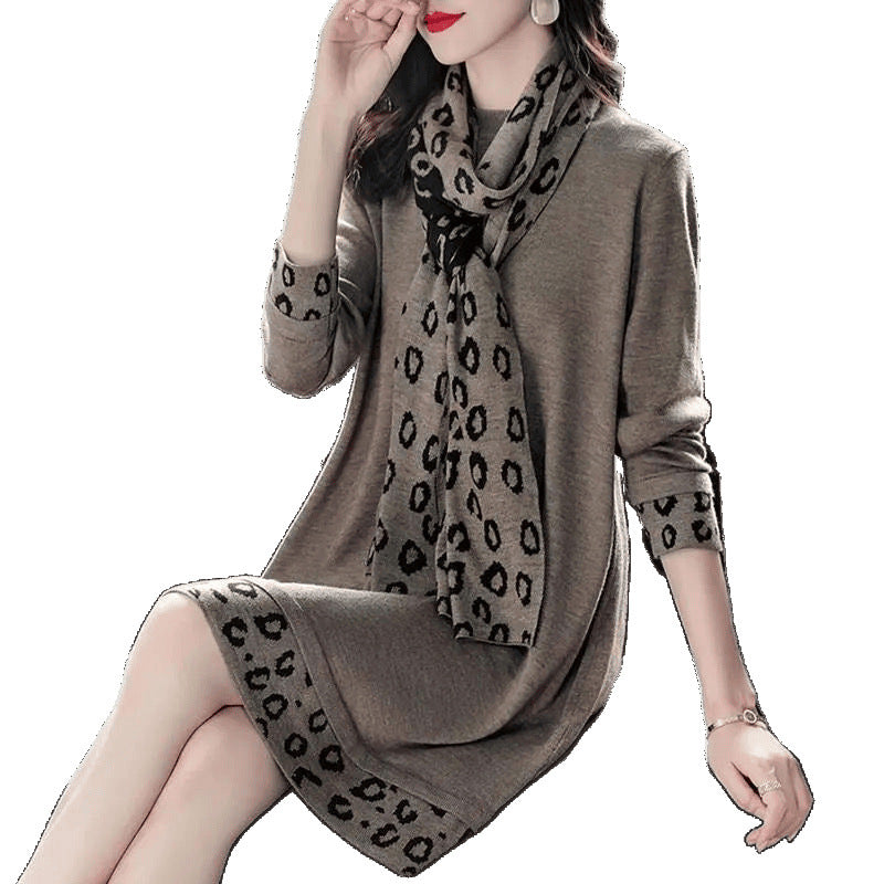 Plus Size Scarf-Necked Midi Dress - Elegant Base Layer Dress