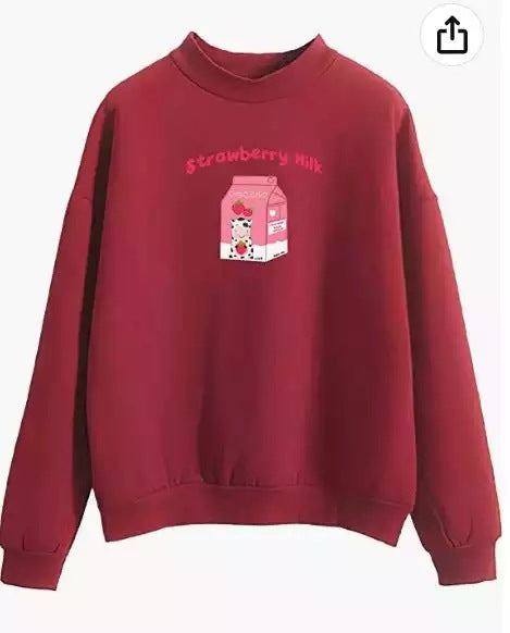 Cute Strawberry Print Cotton Hoodie - Cozy Pullover