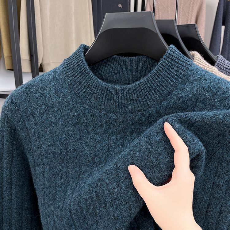 Men's Pure Wool Thickened Jacquard Half Turtleneck Sweater