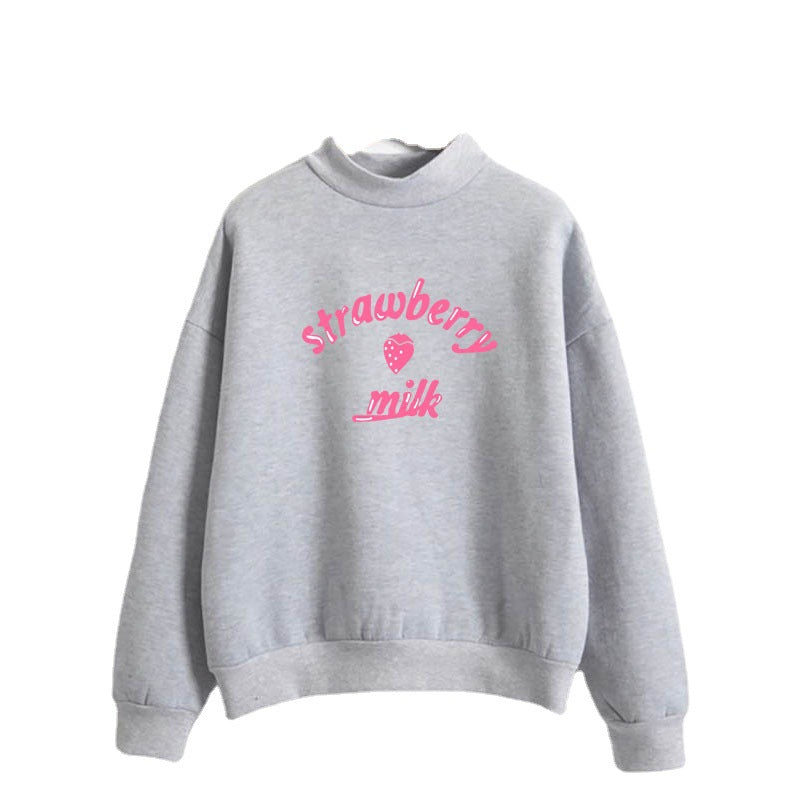 Cute Strawberry Print Cotton Hoodie - Cozy Pullover
