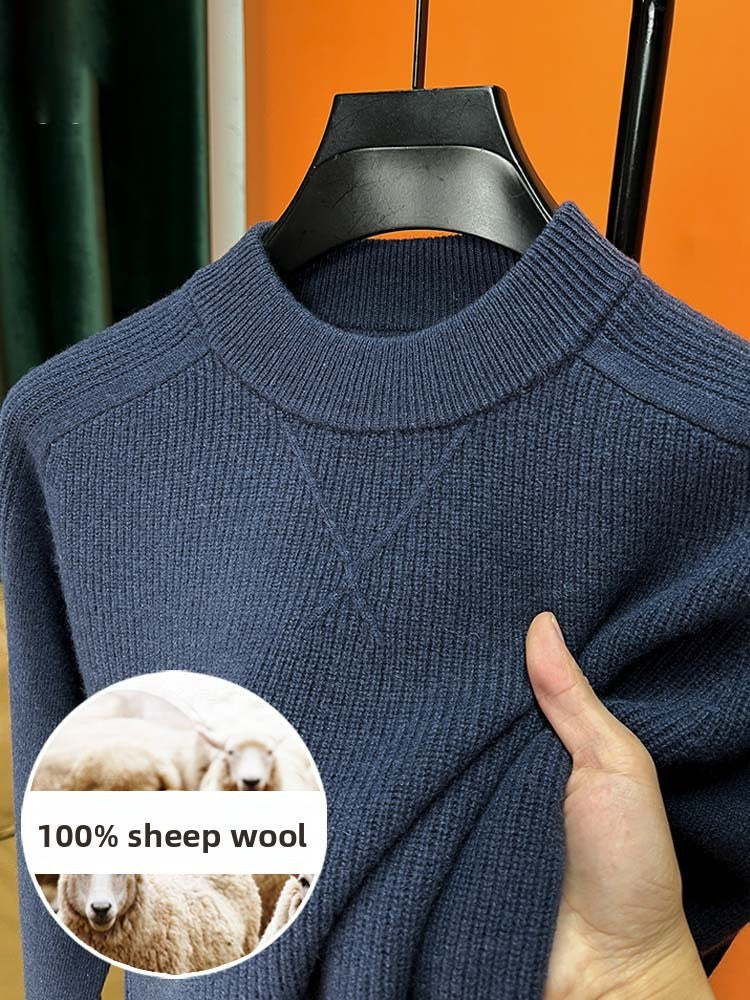 Men's Pure Wool Thickened Jacquard Half Turtleneck Sweater