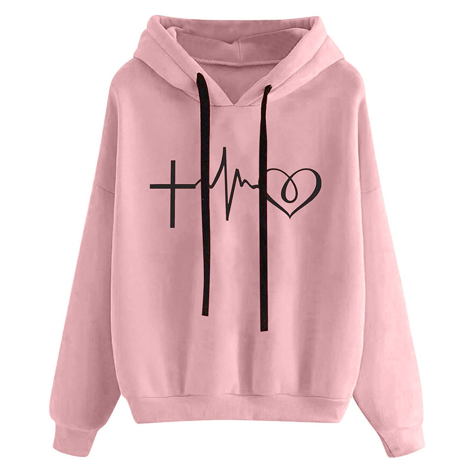 Women's Hooded Sweatshirt - Loose Fit Printed Pullover