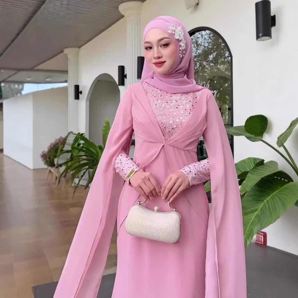 Embroidered Sequined Evening Dress - Glamorous & Sparkly