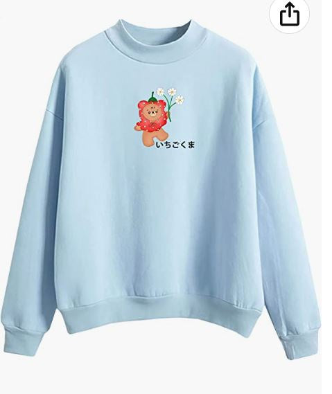 Cute Strawberry Print Cotton Hoodie - Cozy Pullover