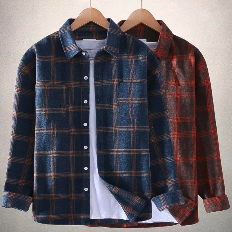 Men's Casual Plaid Long Sleeve Shirt - Classic Button-Down