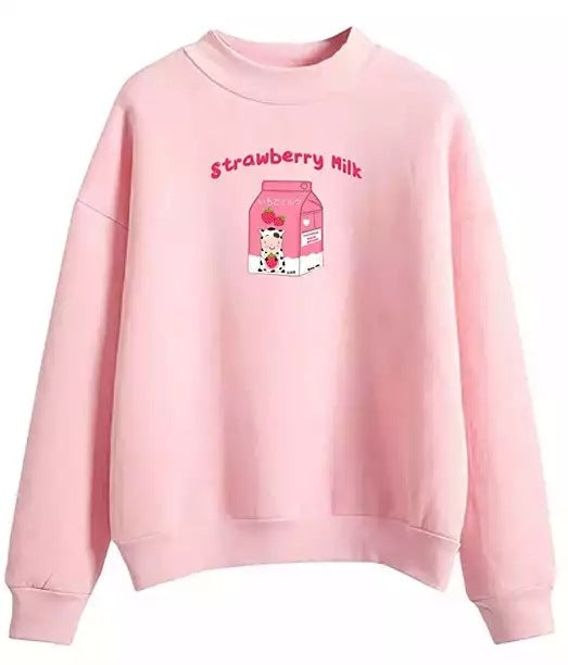 Cute Strawberry Print Cotton Hoodie - Cozy Pullover