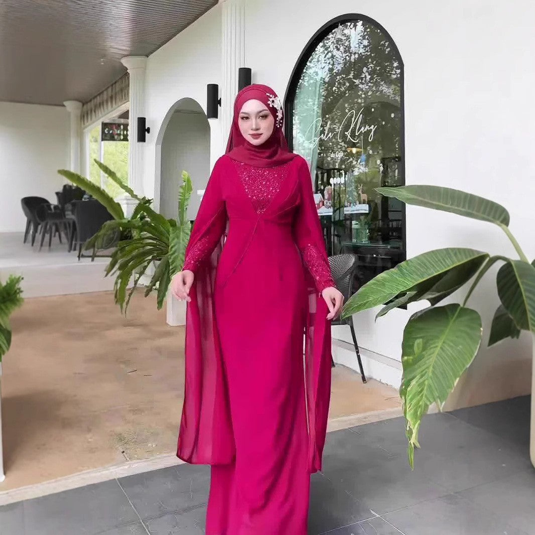 Embroidered Sequined Evening Dress - Glamorous & Sparkly