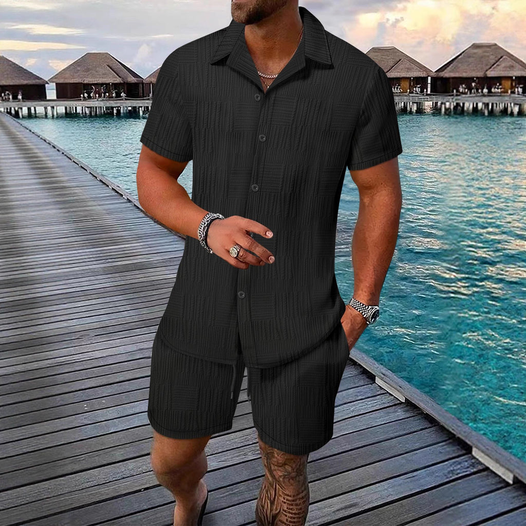 Men's Jacquard Short-Sleeve Shirt & Shorts Set - Summer Outfit