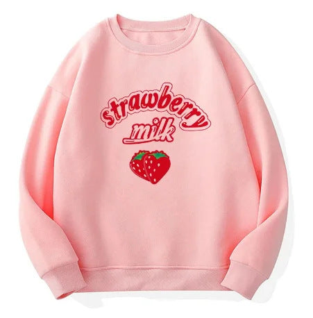 Cute Strawberry Print Cotton Hoodie - Cozy Pullover