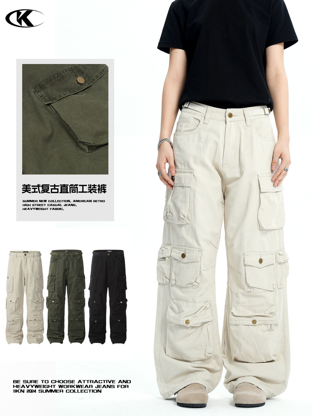 Unisex Heavyweight Cotton Cargo Pants with Multi-Pockets