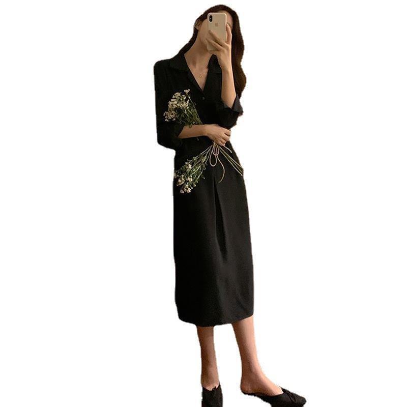 Korean Style Tie-Waist Shirt Dress with Slit - Chic & Trendy