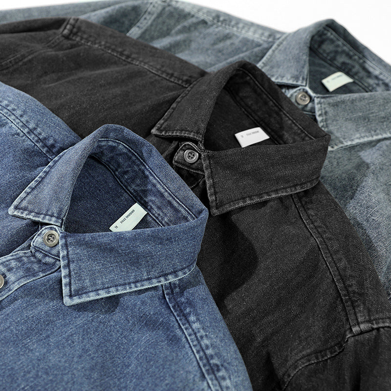 Men's Loose-Sleeved Denim Shirt - Relaxed Fit