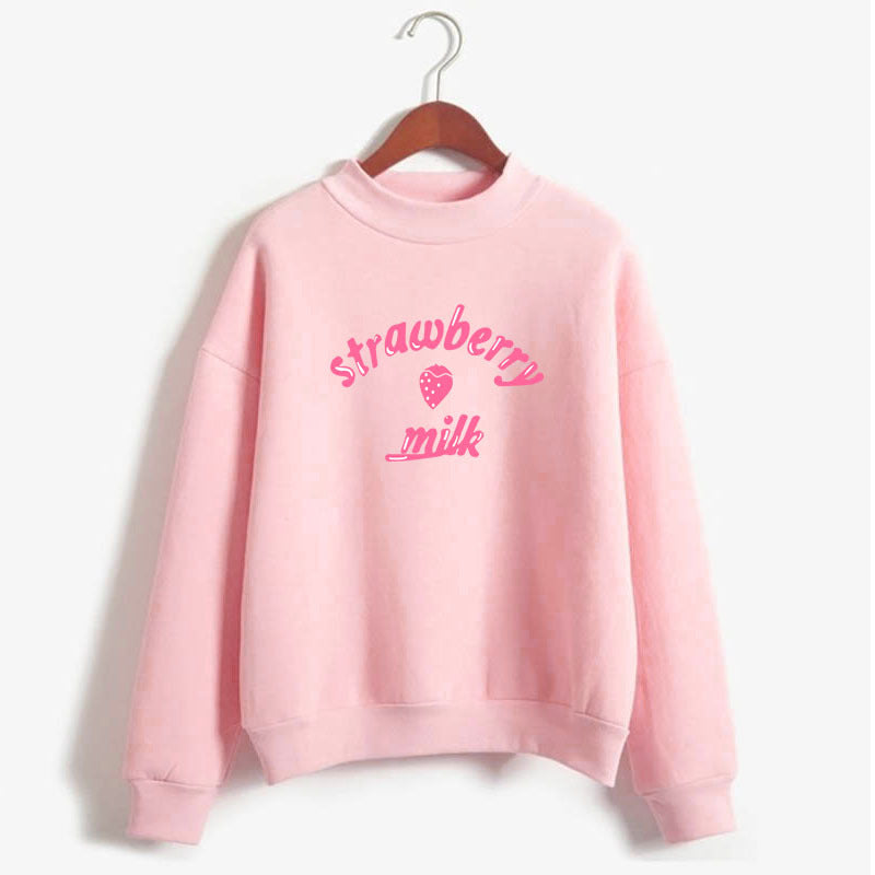 Cute Strawberry Print Cotton Hoodie - Cozy Pullover
