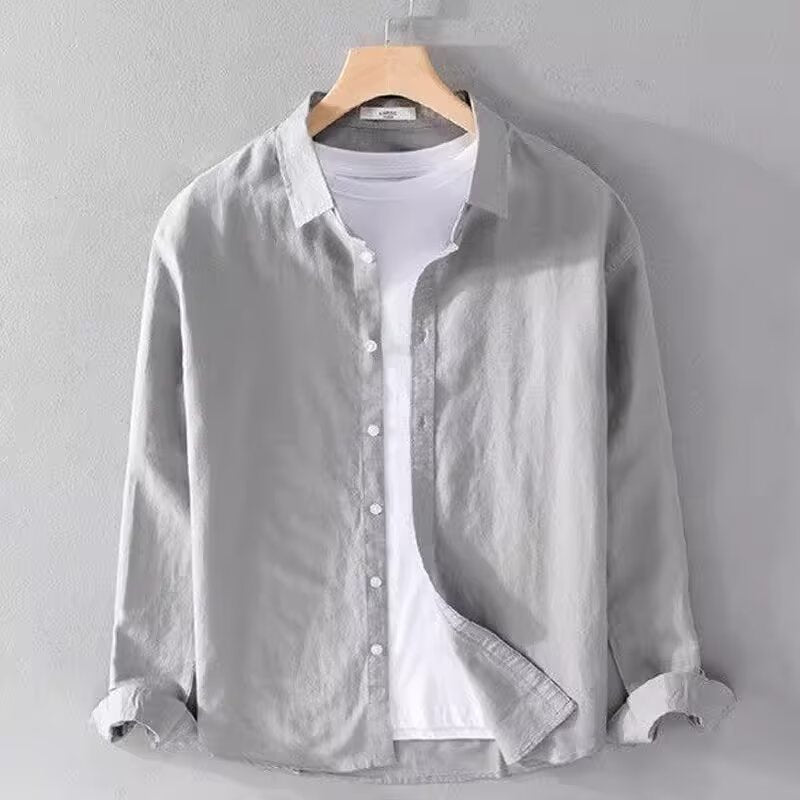 Men's Linen Casual Long Sleeve Shirt - Breathable Summer Shirt