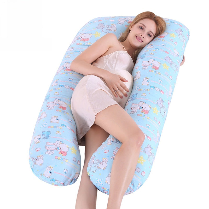 Cotton U-Shaped Pregnancy Support Pillow for Side Sleeping and Nursing