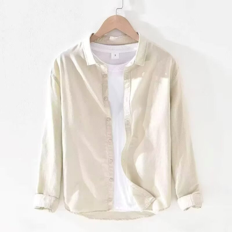 Men's Linen Casual Long Sleeve Shirt - Breathable Summer Shirt