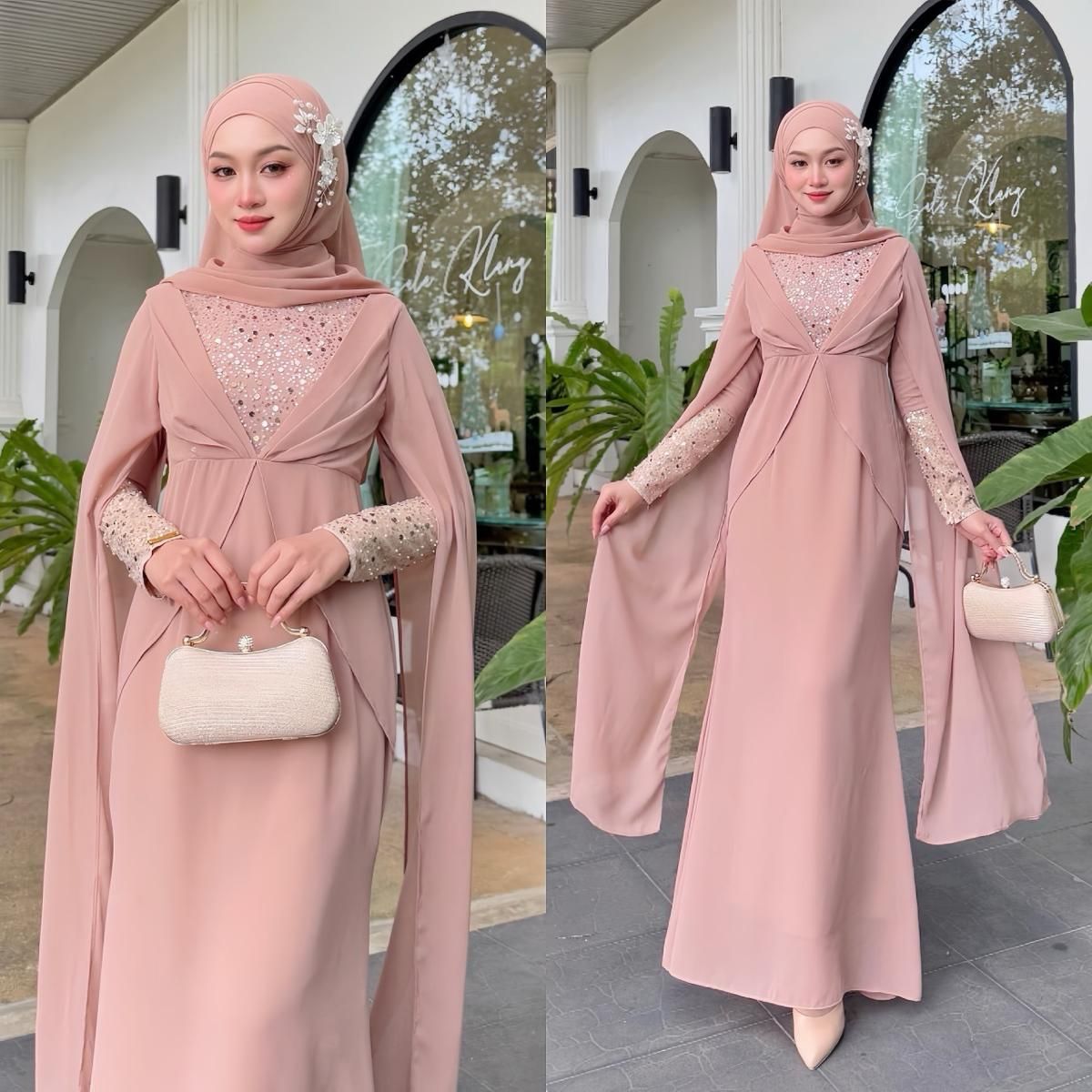 Embroidered Sequined Evening Dress - Glamorous & Sparkly