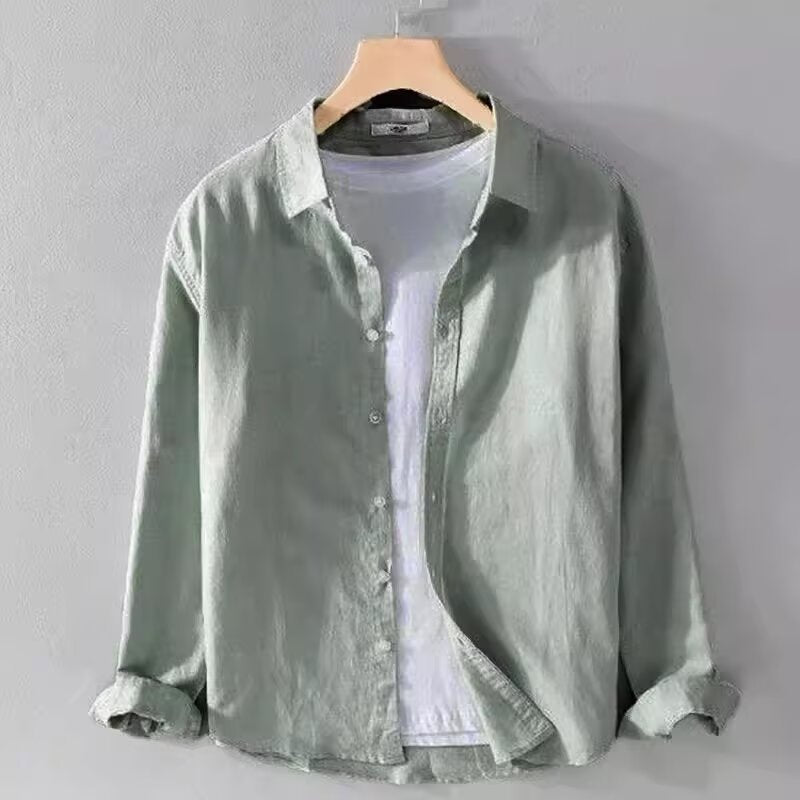 Men's Linen Casual Long Sleeve Shirt - Breathable Summer Shirt