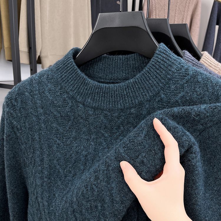 Men's Pure Wool Thickened Jacquard Half Turtleneck Sweater