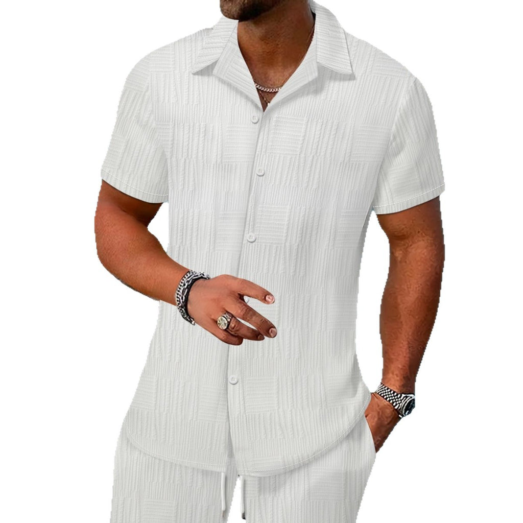Men's Jacquard Short-Sleeve Shirt & Shorts Set - Summer Outfit