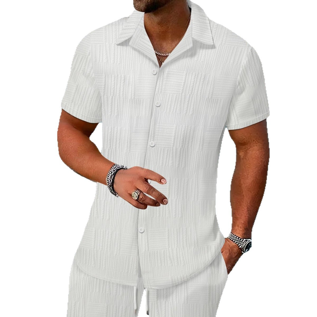 Men's Jacquard Short-Sleeve Shirt & Shorts Set - Summer Outfit