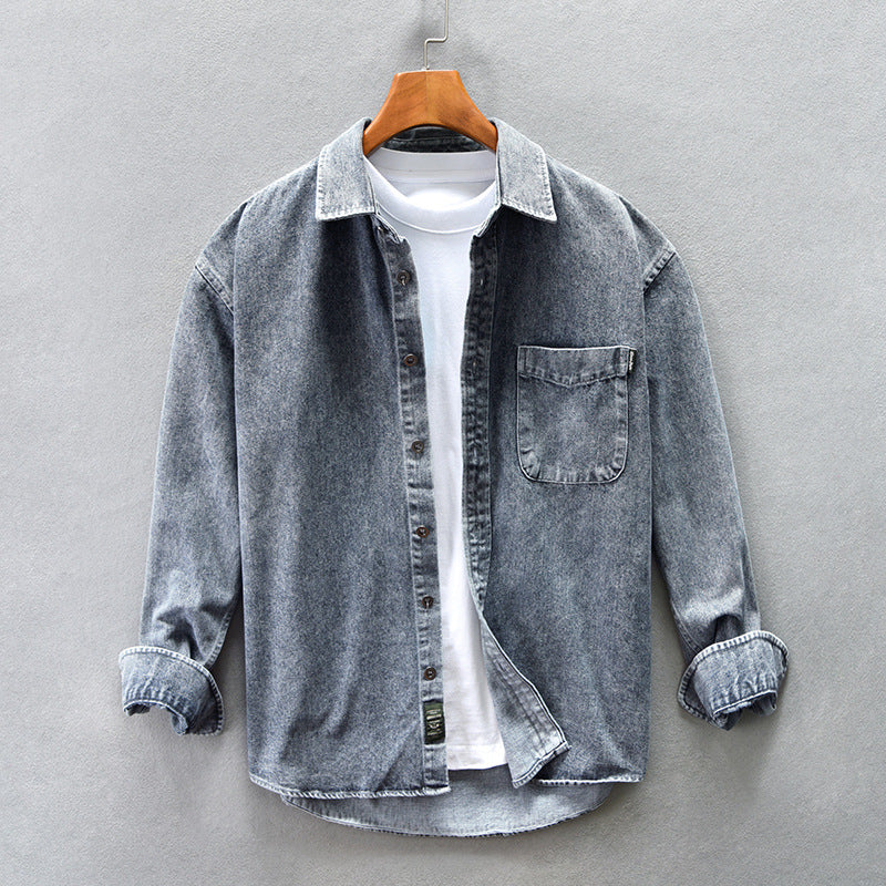Men's Loose-Sleeved Denim Shirt - Relaxed Fit