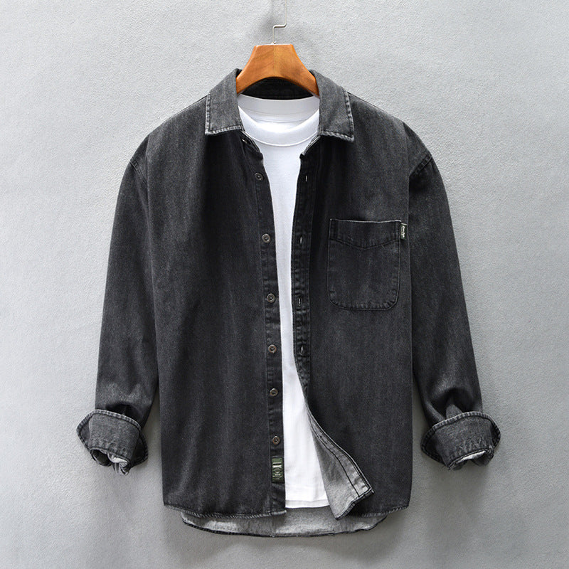 Men's Loose-Sleeved Denim Shirt - Relaxed Fit